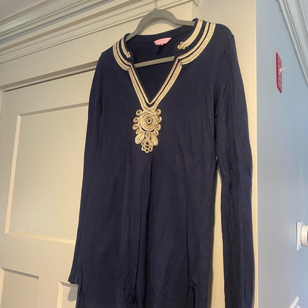 Navy Blue Embroidered Top